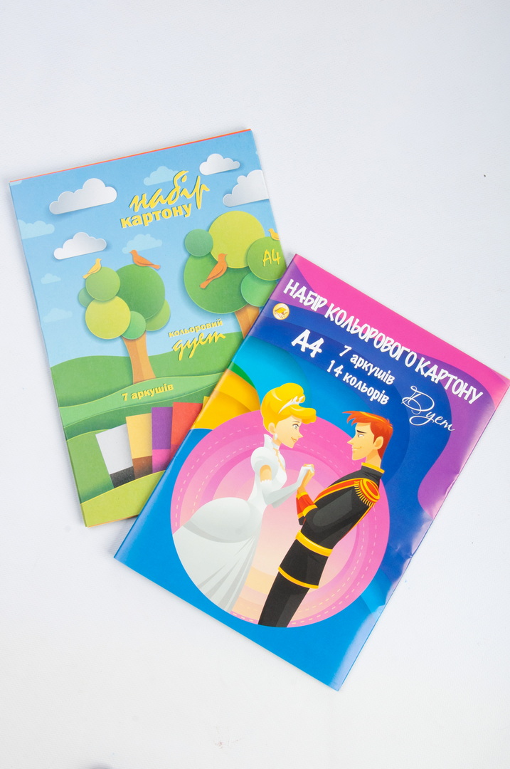 Картон кольоровий, А4, 7 листів, 14 кольорів, односторонній